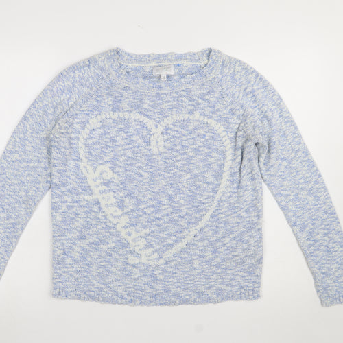 Superdry Womens Blue Cotton Heart Knit Jumper Size M