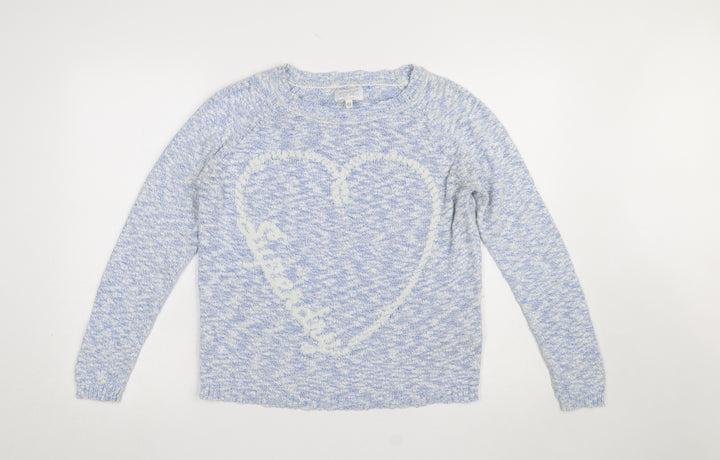 Superdry Womens Blue Cotton Heart Knit Jumper Size M