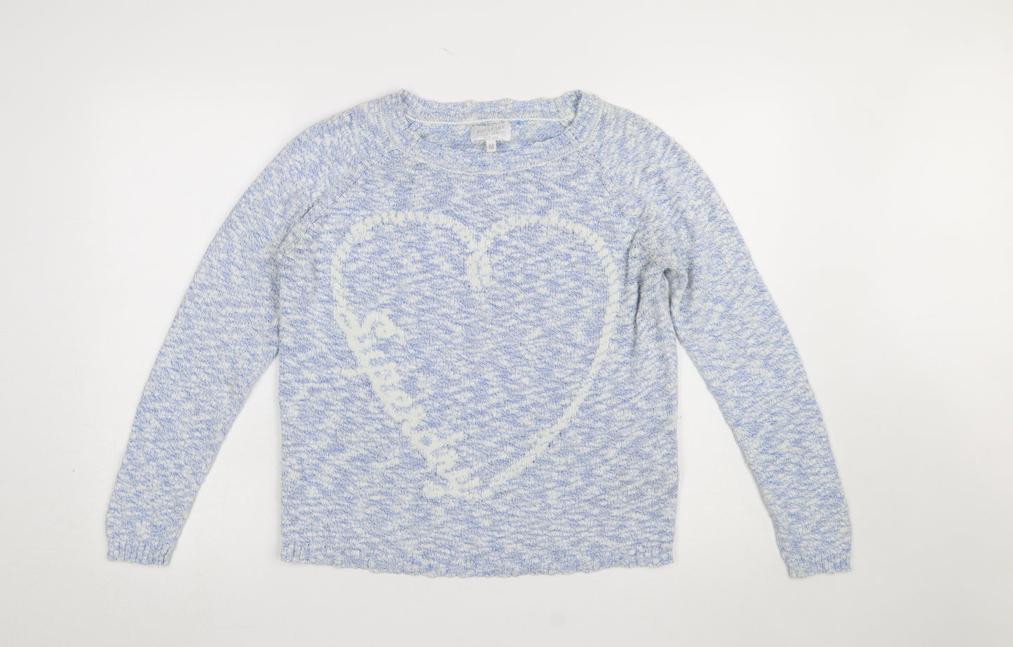 Superdry Womens Blue Cotton Heart Knit Jumper Size M