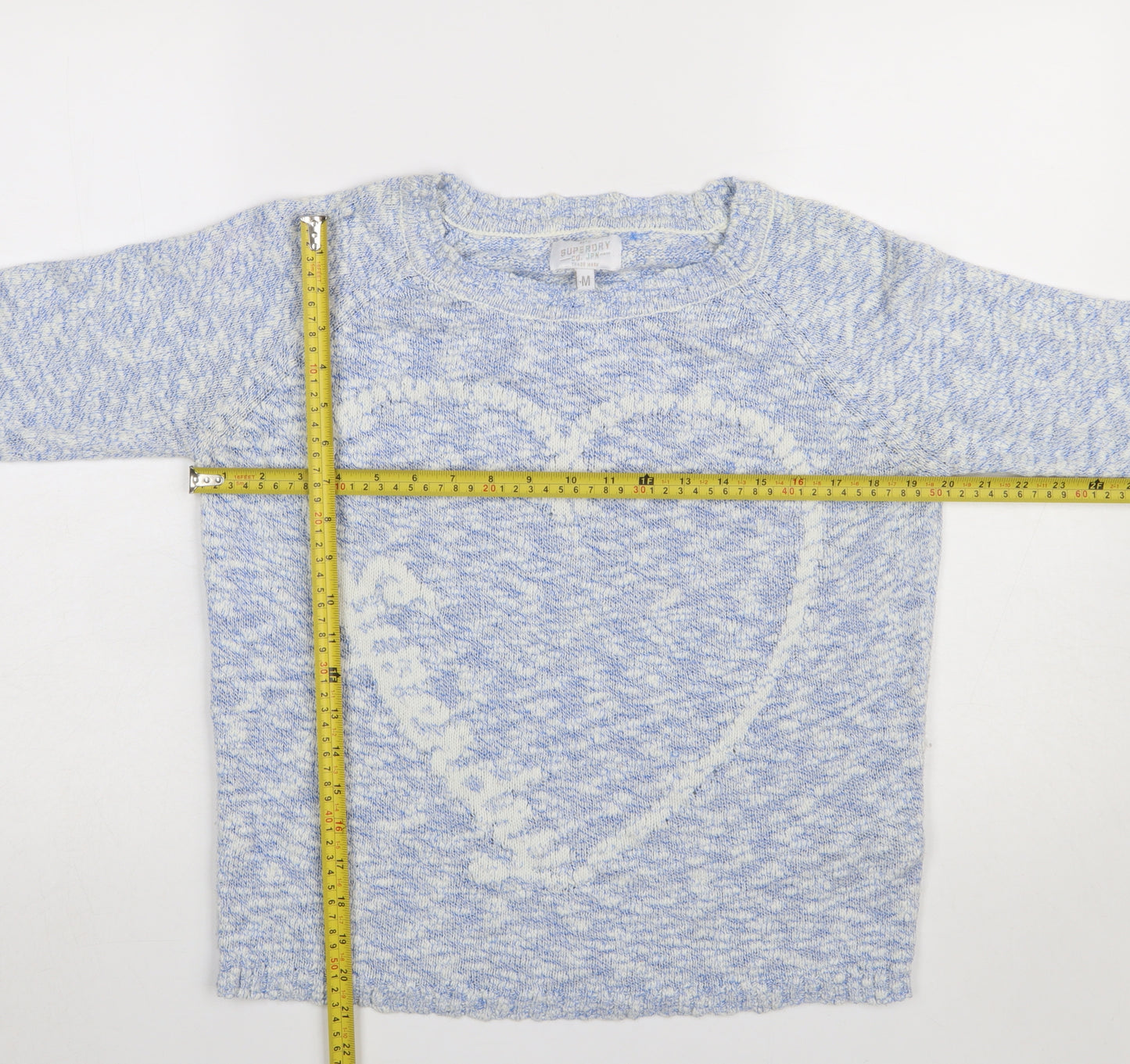 Superdry Womens Blue Cotton Heart Knit Jumper Size M