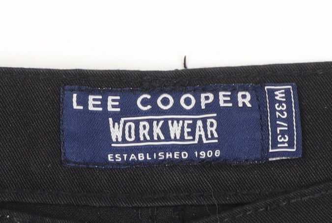 Lee Cooper Men’s Black Cargo Workwear Trousers W32 L31 Polyester Cotton