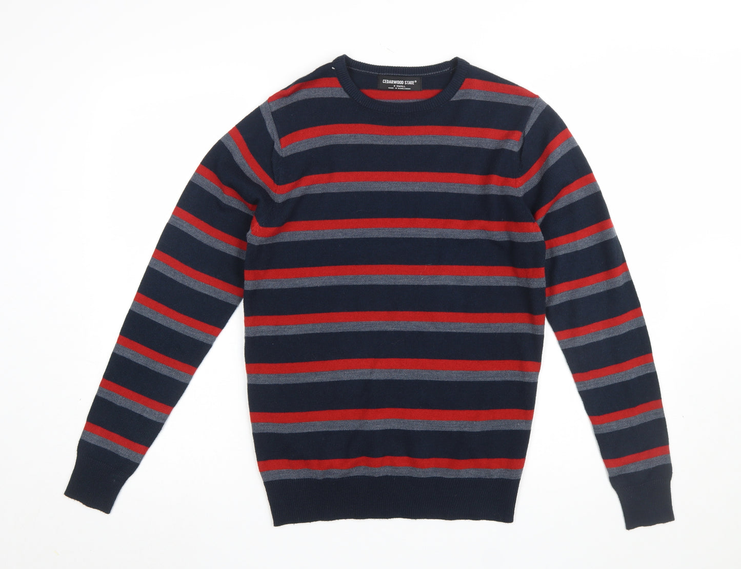 Cedarwood State Men's Blue Striped Crew Neck XS Jumper