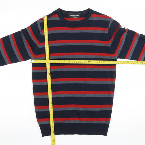 Cedarwood State Men's Blue Striped Crew Neck XS Jumper