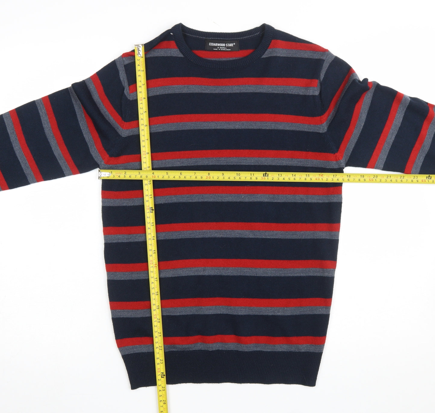 Cedarwood State Men's Blue Striped Crew Neck XS Jumper