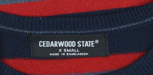 Cedarwood State Men's Blue Striped Crew Neck XS Jumper