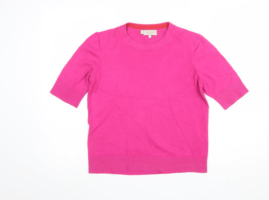 Hobbs Women’s Pink Cotton Blend Short Sleeve Crew Neck Knit Top Size S