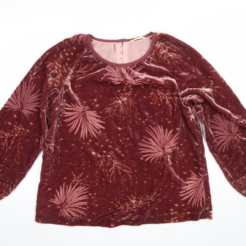 White Stuff Women Red Floral Velvet Tunic Blouse UK 12 Long Sleeve
