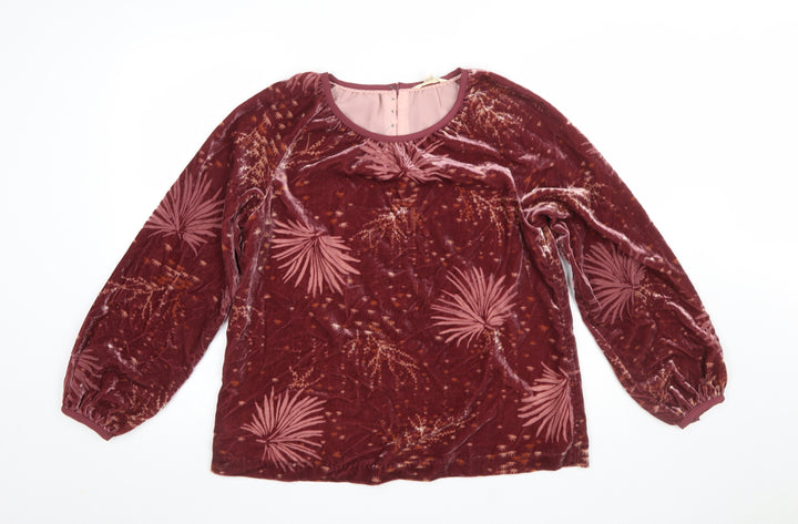 White Stuff Women Red Floral Velvet Tunic Blouse UK 12 Long Sleeve