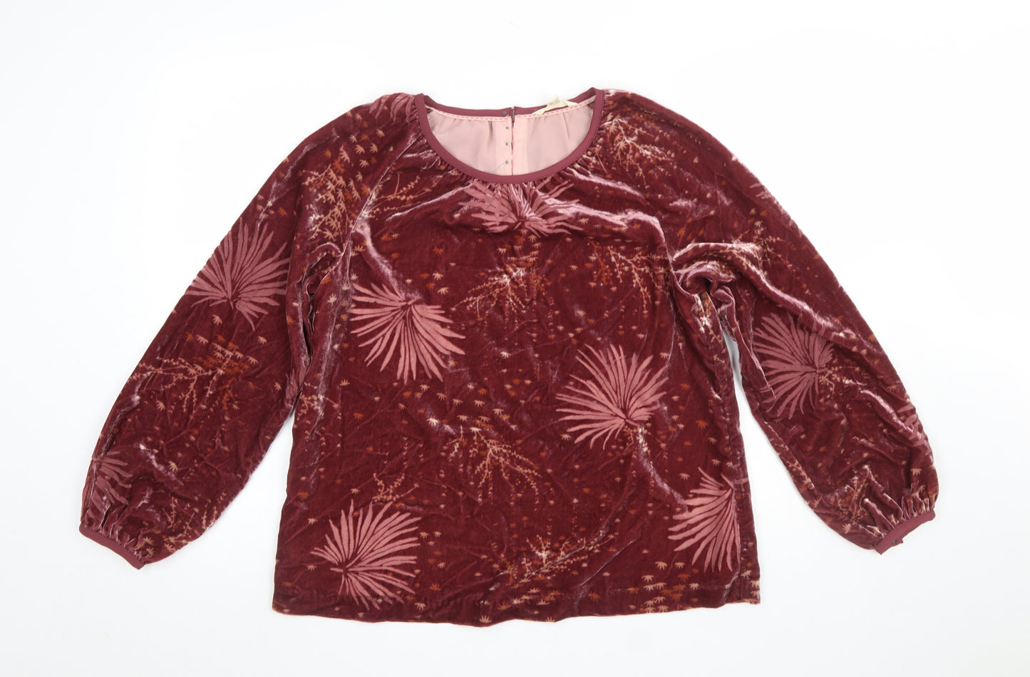 White Stuff Women Red Floral Velvet Tunic Blouse UK 12 Long Sleeve