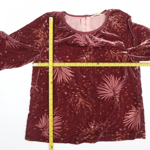 White Stuff Women Red Floral Velvet Tunic Blouse UK 12 Long Sleeve