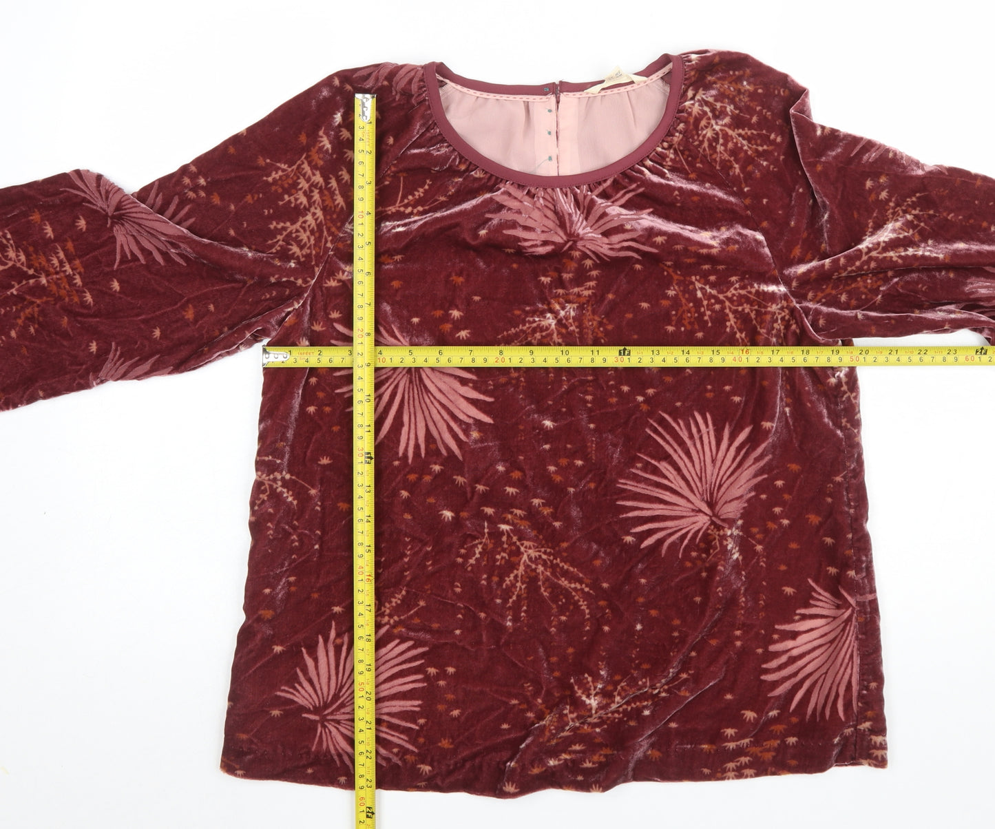 White Stuff Women Red Floral Velvet Tunic Blouse UK 12 Long Sleeve