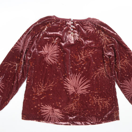 White Stuff Women Red Floral Velvet Tunic Blouse UK 12 Long Sleeve