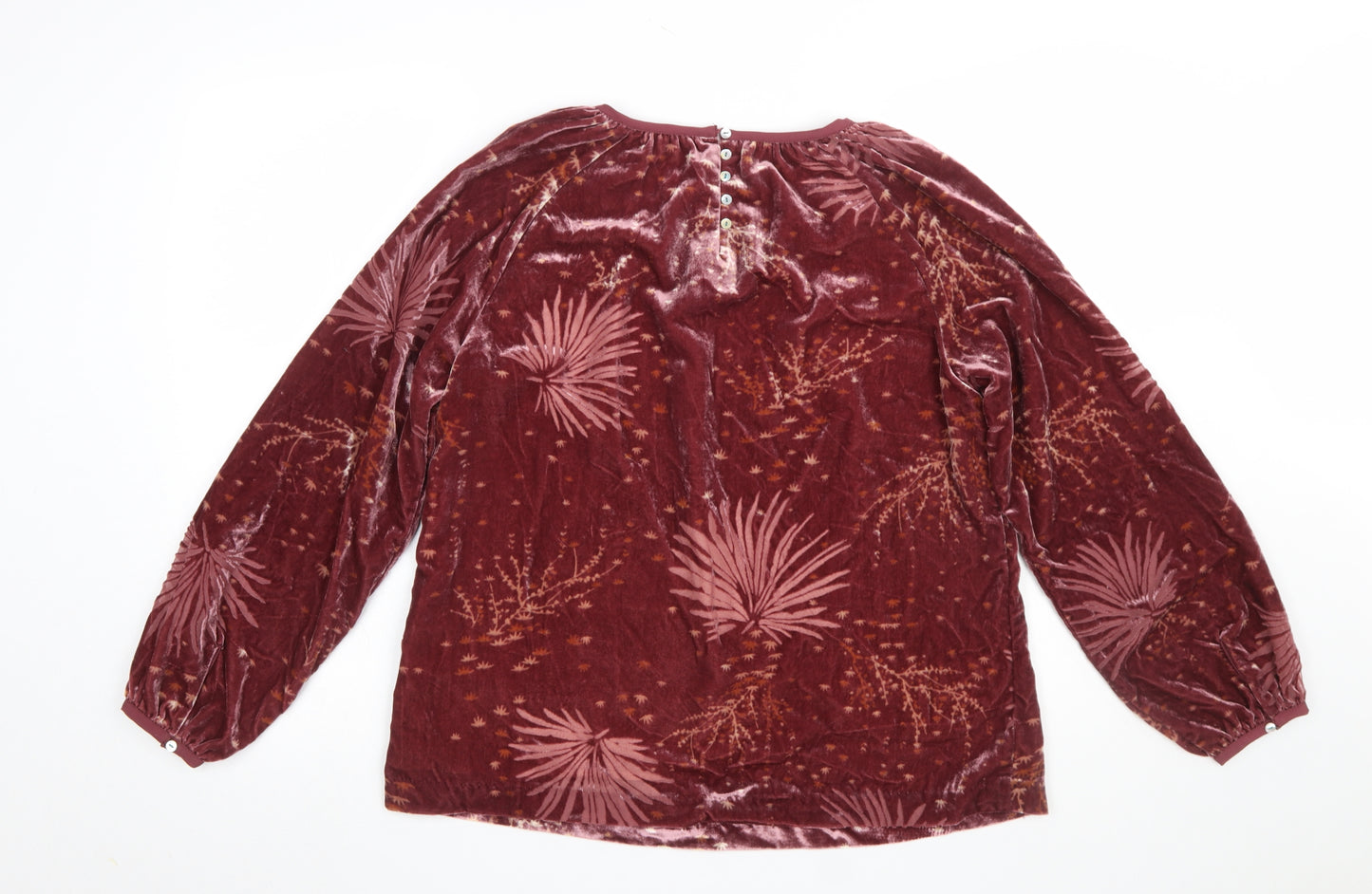 White Stuff Women Red Floral Velvet Tunic Blouse UK 12 Long Sleeve
