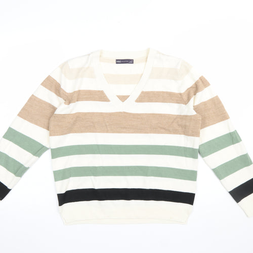 Marks and Spencer Womens Multicoloured Striped V-Neck Jumper Size M