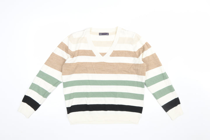 Marks and Spencer Womens Multicoloured Striped V-Neck Jumper Size M