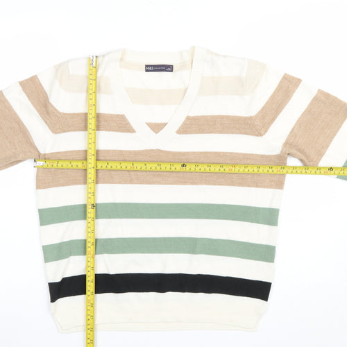 Marks and Spencer Womens Multicoloured Striped V-Neck Jumper Size M