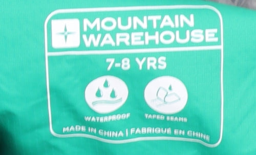 Mountain Warehouse Boys Green Hooded Waterproof Rain Coat 7-8 Years