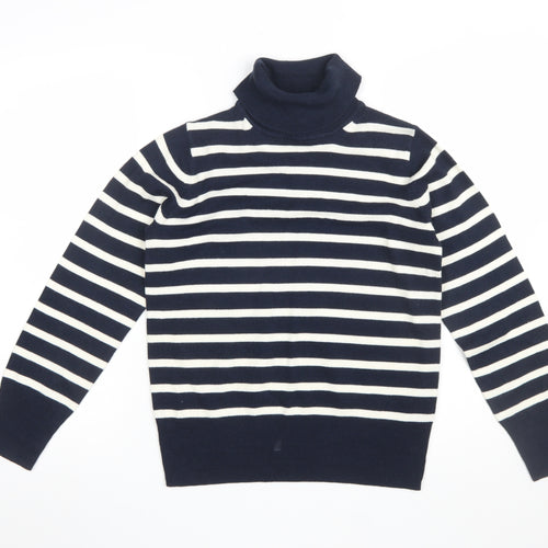 Marks and Spencer Women's Blue Striped Roll Neck Jumper Size 10