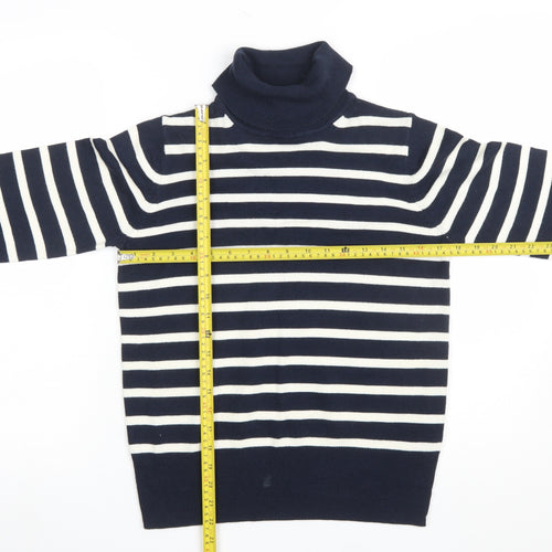 Marks and Spencer Women's Blue Striped Roll Neck Jumper Size 10