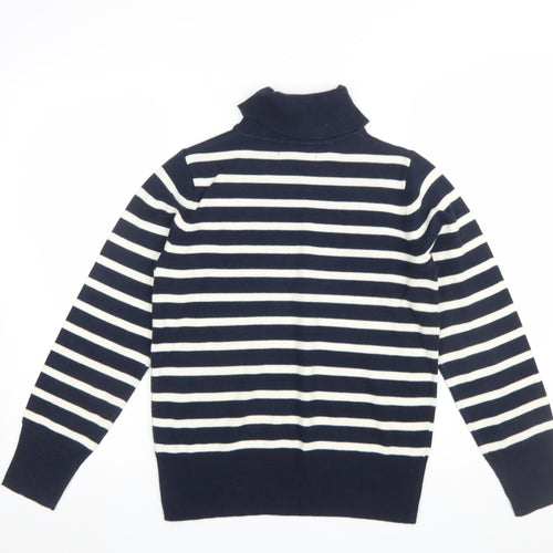 Marks and Spencer Women's Blue Striped Roll Neck Jumper Size 10