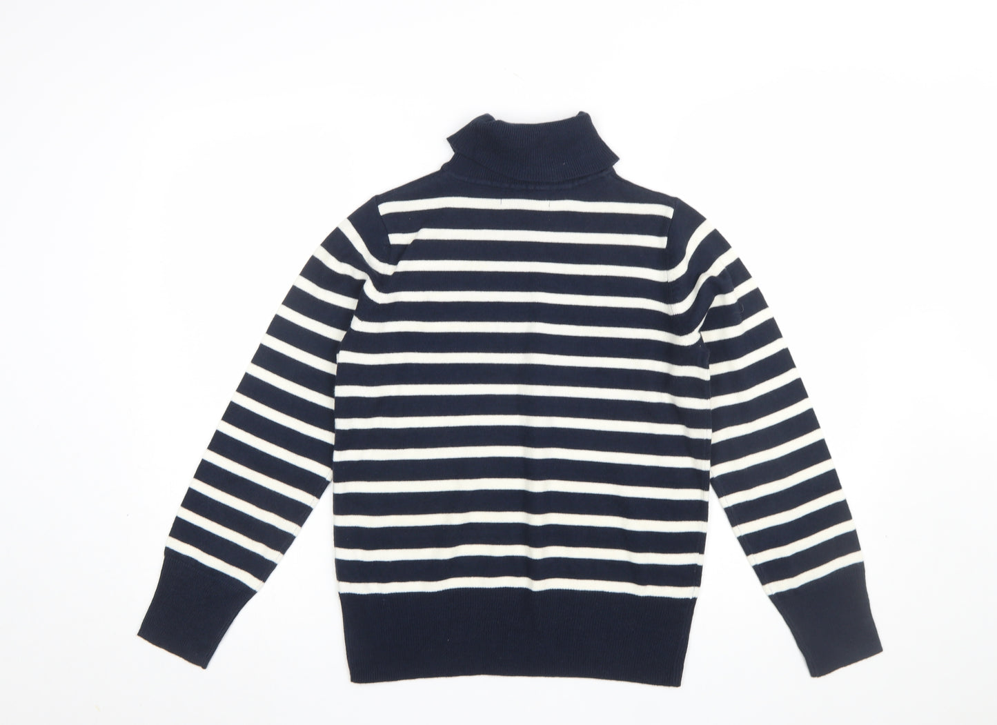 Marks and Spencer Women's Blue Striped Roll Neck Jumper Size 10