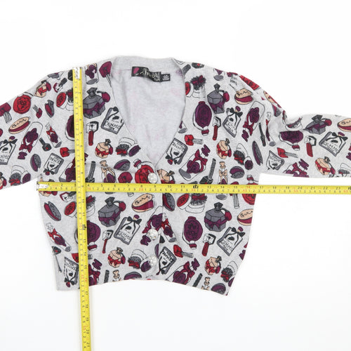 Lipstick Boutique Girls Grey Cardigan Small Makeup Print Button Front