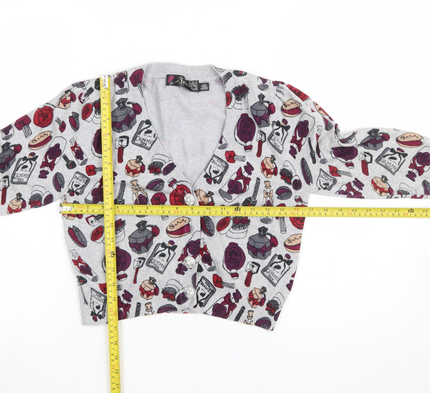 Lipstick Boutique Girls Grey Cardigan Small Makeup Print Button Front
