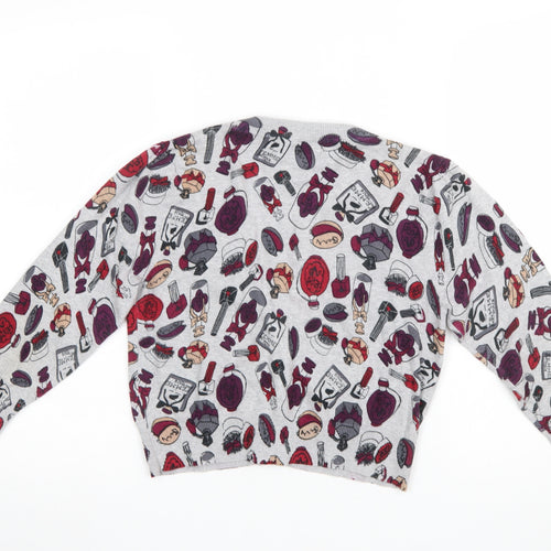 Lipstick Boutique Girls Grey Cardigan Small Makeup Print Button Front