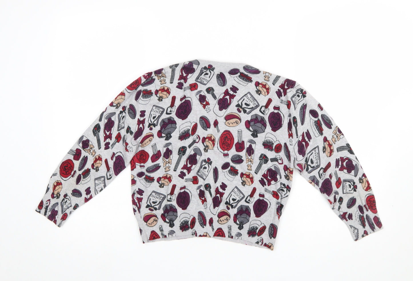 Lipstick Boutique Girls Grey Cardigan Small Makeup Print Button Front