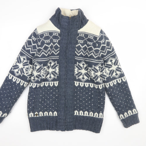 SoulCal & Co Womens Blue Fair Isle Full Zip Knit Jumper Size 12