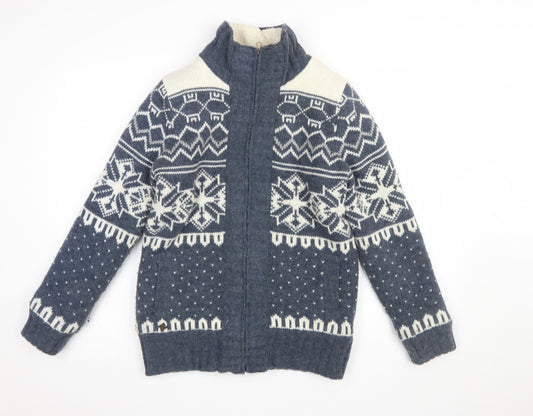 SoulCal & Co Womens Blue Fair Isle Full Zip Knit Jumper Size 12