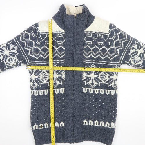 SoulCal & Co Womens Blue Fair Isle Full Zip Knit Jumper Size 12