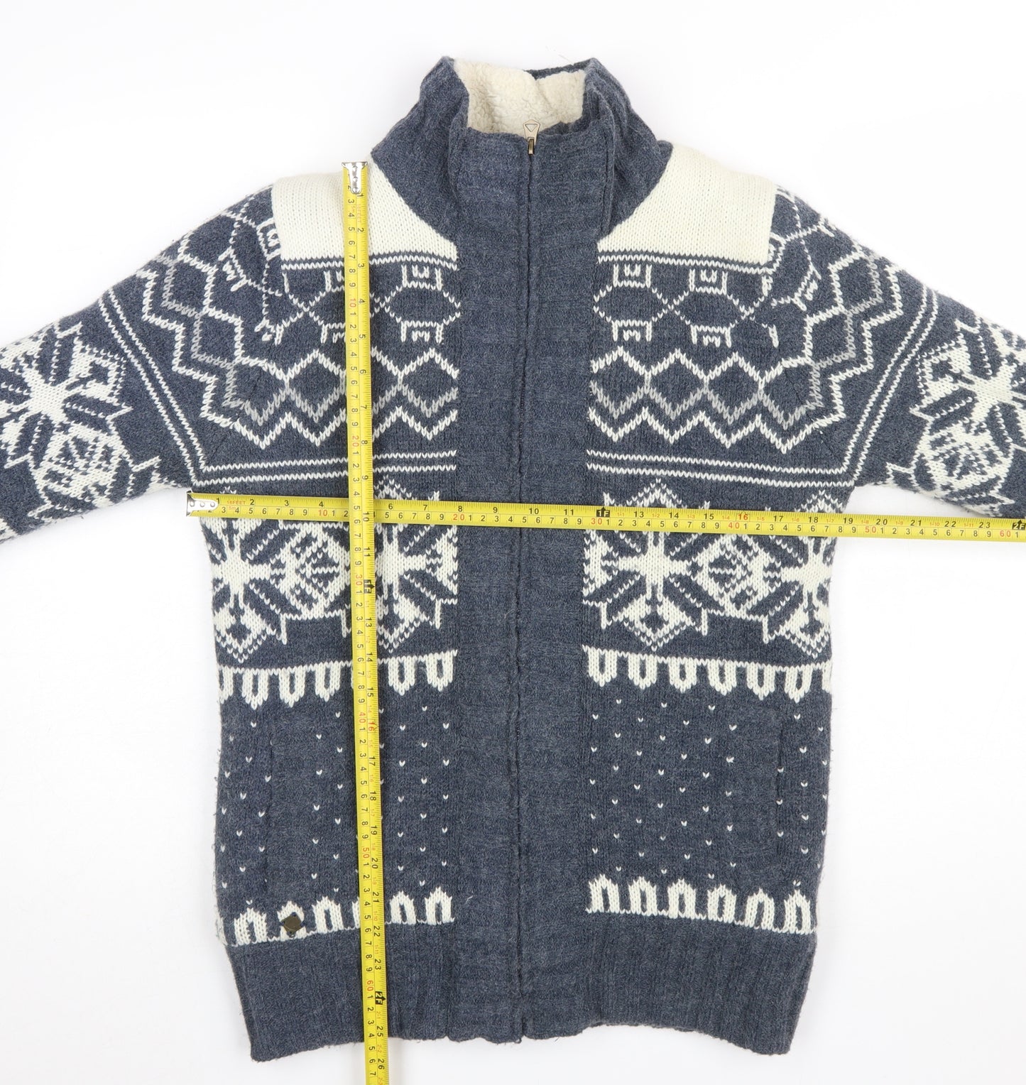 SoulCal & Co Womens Blue Fair Isle Full Zip Knit Jumper Size 12