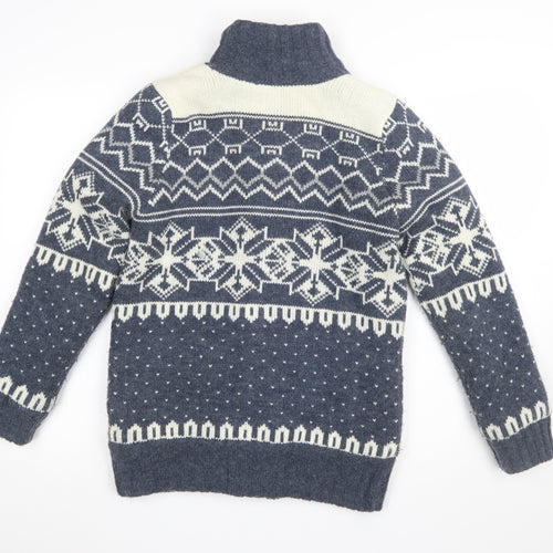 SoulCal & Co Womens Blue Fair Isle Full Zip Knit Jumper Size 12