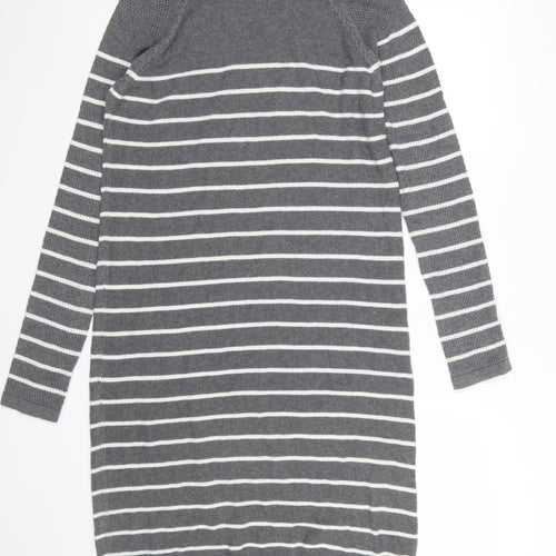 Paraphrase Women Grey Striped Jumper Dress Size 12 Knit Long Sleeve