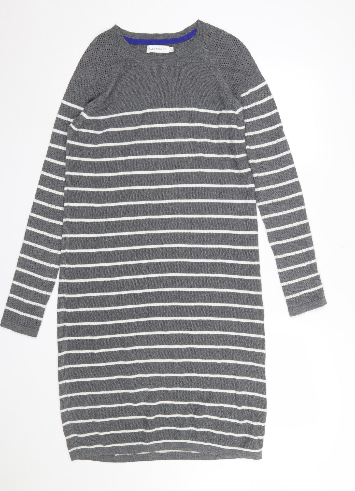 Paraphrase Women Grey Striped Jumper Dress Size 12 Knit Long Sleeve