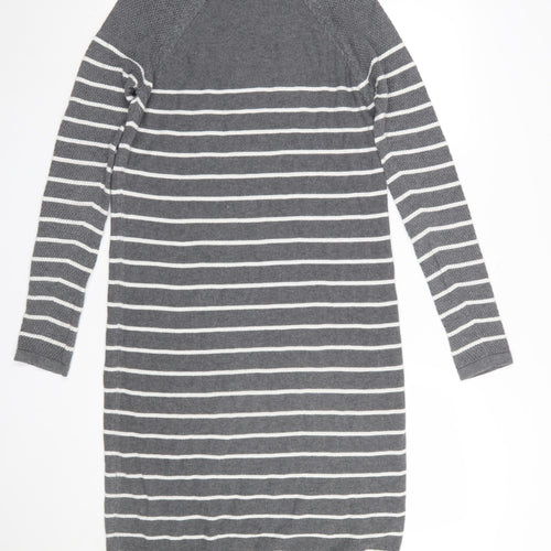 Paraphrase Women Grey Striped Jumper Dress Size 12 Knit Long Sleeve