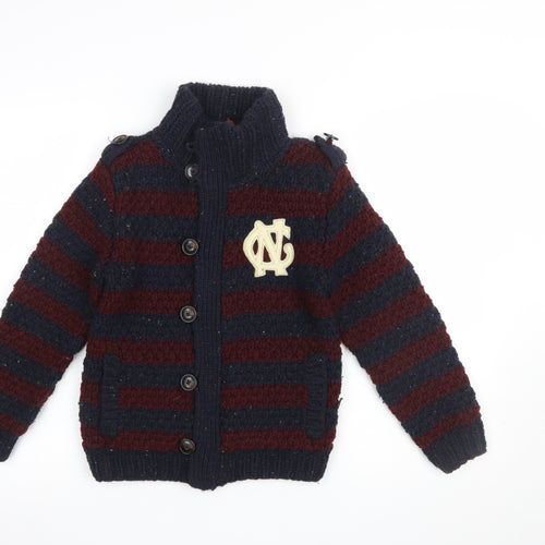 Scotch Shrunk Boys Navy & Burgundy Striped Wool Blend Cardigan Size 10/140