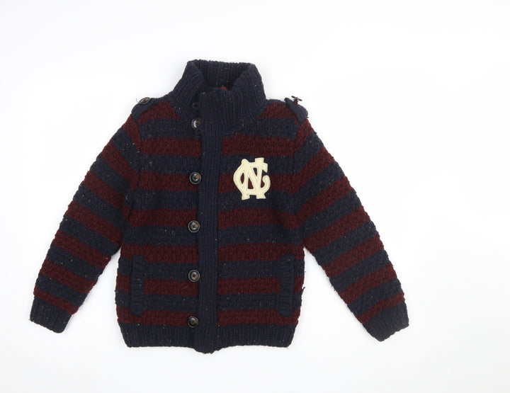 Scotch Shrunk Boys Navy & Burgundy Striped Wool Blend Cardigan Size 10/140