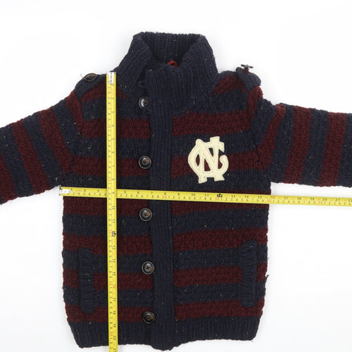 Scotch Shrunk Boys Navy & Burgundy Striped Wool Blend Cardigan Size 10/140