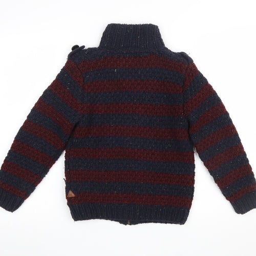 Scotch Shrunk Boys Navy & Burgundy Striped Wool Blend Cardigan Size 10/140