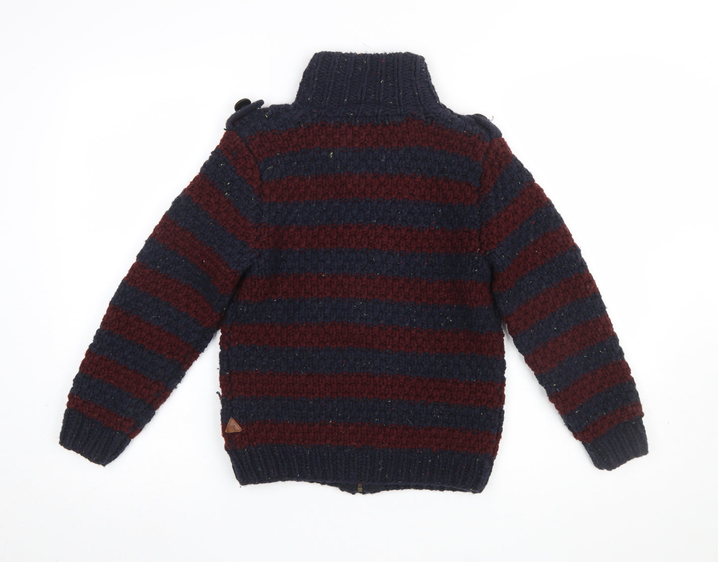 Scotch Shrunk Boys Navy & Burgundy Striped Wool Blend Cardigan Size 10/140