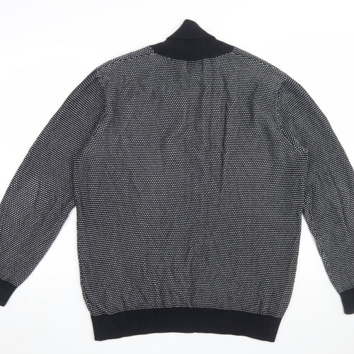 H&M Men Blue Geometric Knit Cotton V-Neck Jumper Size L