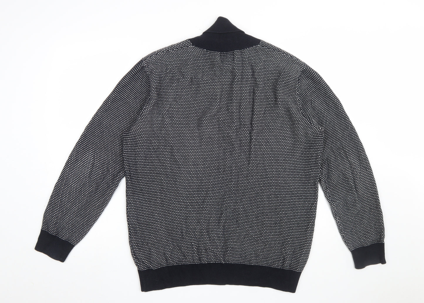 H&M Men Blue Geometric Knit Cotton V-Neck Jumper Size L