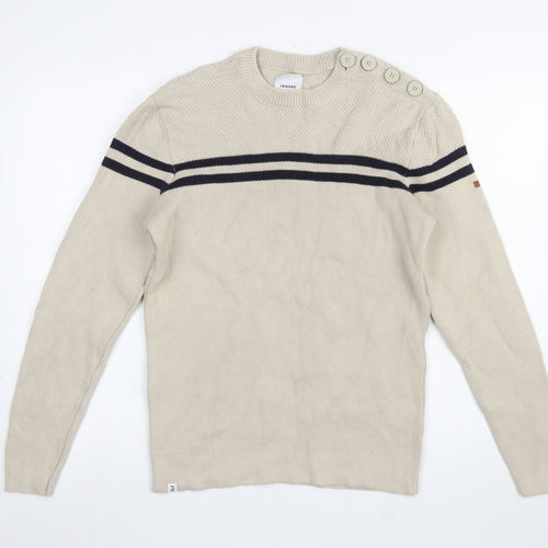 Tribord Men Beige Striped Cotton Crew Neck Pullover Jumper L