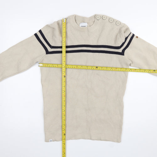 Tribord Men Beige Striped Cotton Crew Neck Pullover Jumper L
