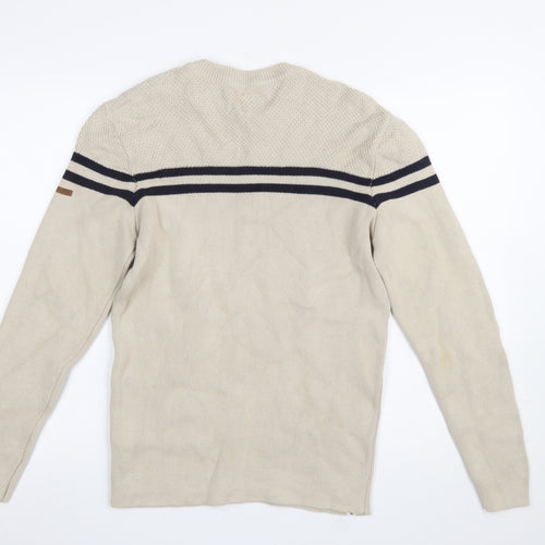 Tribord Men Beige Striped Cotton Crew Neck Pullover Jumper L