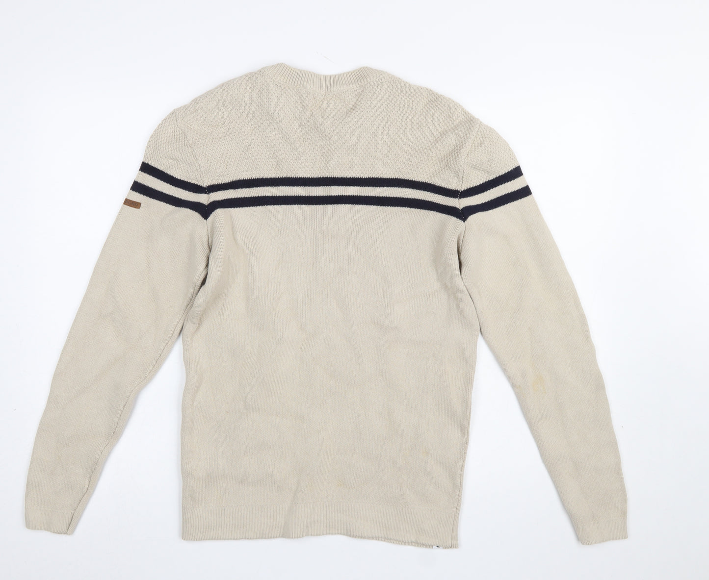 Tribord Men Beige Striped Cotton Crew Neck Pullover Jumper L