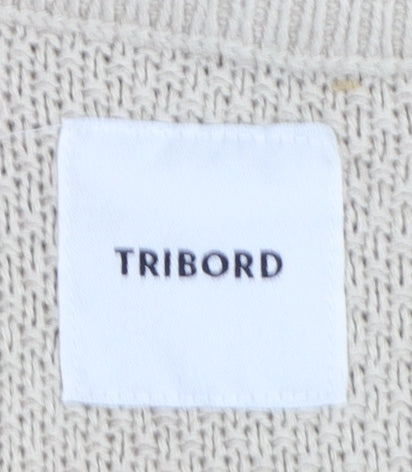 Tribord Men Beige Striped Cotton Crew Neck Pullover Jumper L