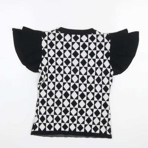 LUC-CE Girls Black & White Geometric Short Sleeve Pullover Jumper M/L